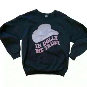 Gildan In Dolly We Trust Pink Hat Black Sweatshirt Size M Heavy Blend Country